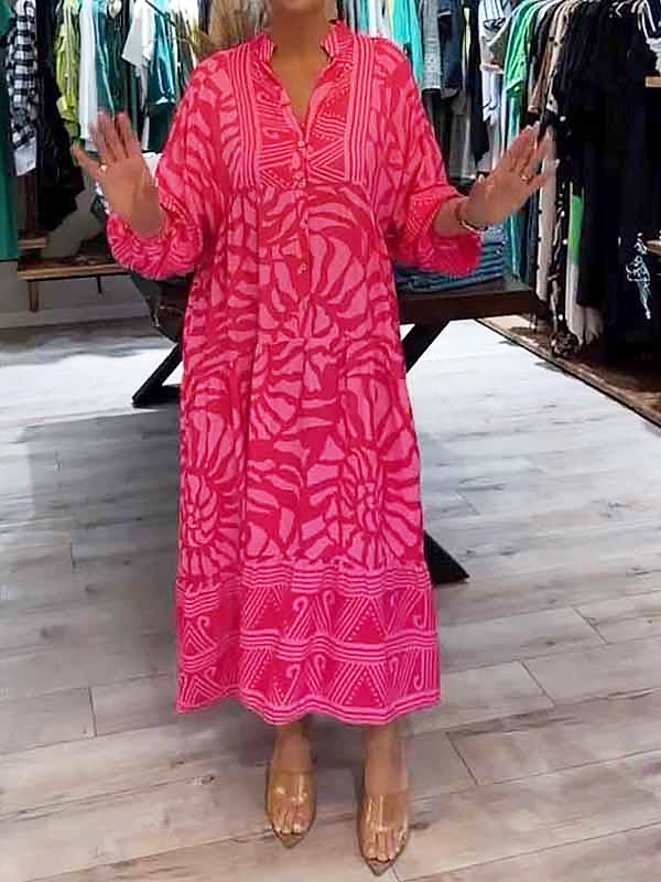 Elka V-Neck Dress – Printed, Loose Fit for Effortless Style
