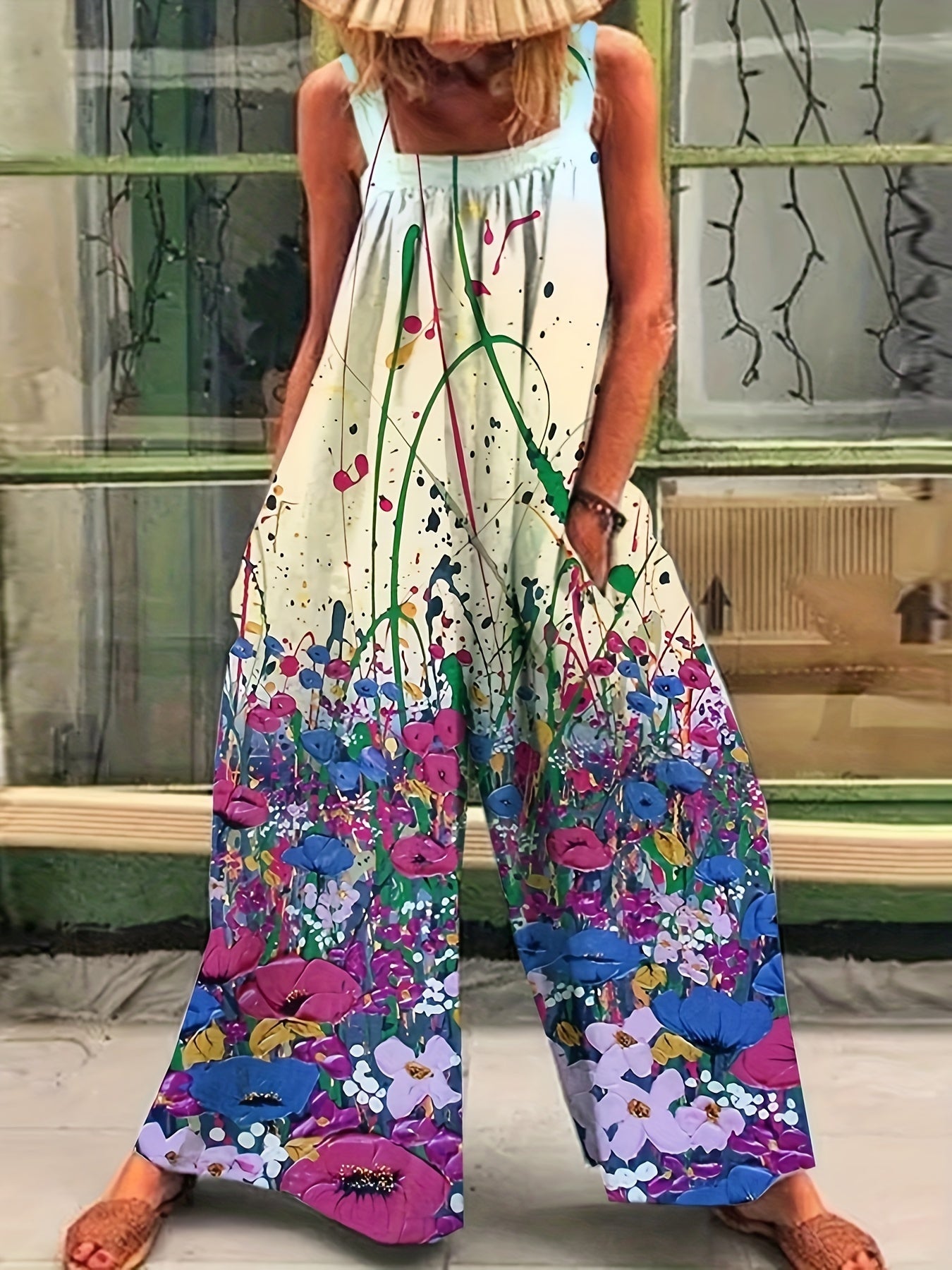 Adina - Sleeveless Printed Wide Leg Jumpsuit