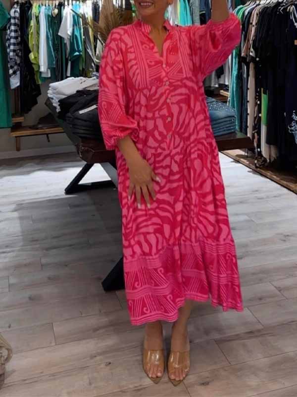 Elka V-Neck Dress – Printed, Loose Fit for Effortless Style