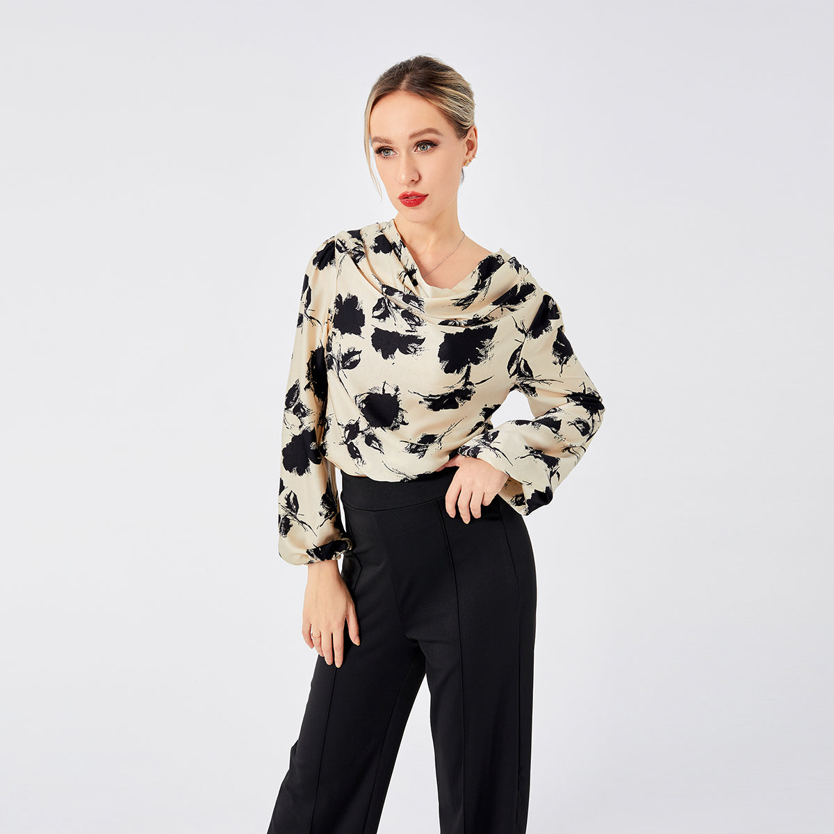 Yara - Women's Cowl Neckline Printed Blouse