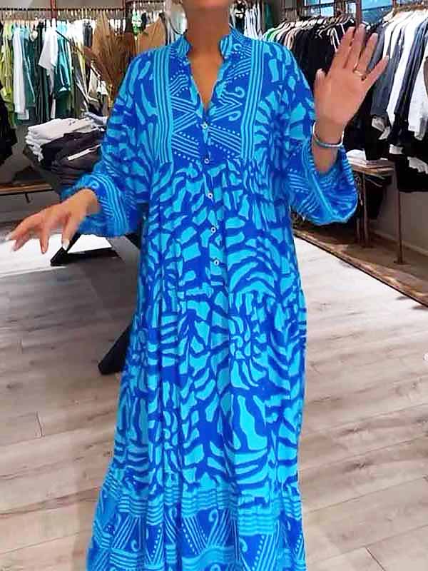 Elka V-Neck Dress – Printed, Loose Fit for Effortless Style