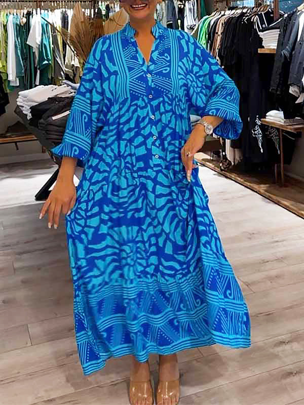 Elka V-Neck Dress – Printed, Loose Fit for Effortless Style