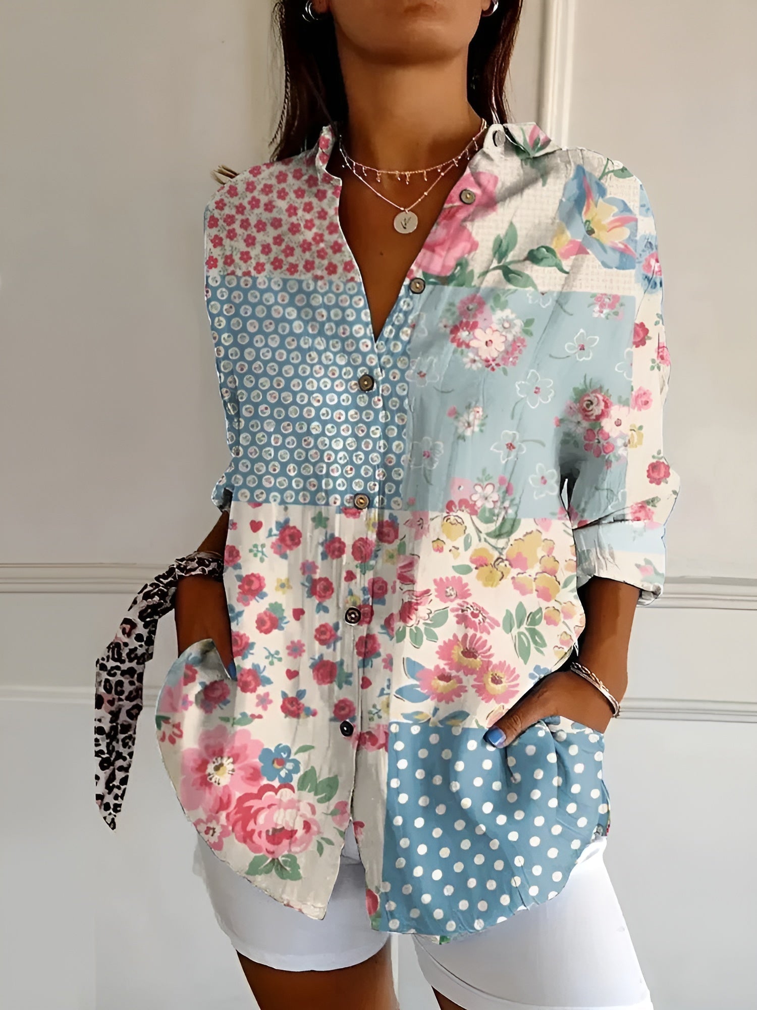 Button-Up Blouse | Printed | Loose Fit | Long-Sleeved Blouse | Button-Up Shirts for Women
