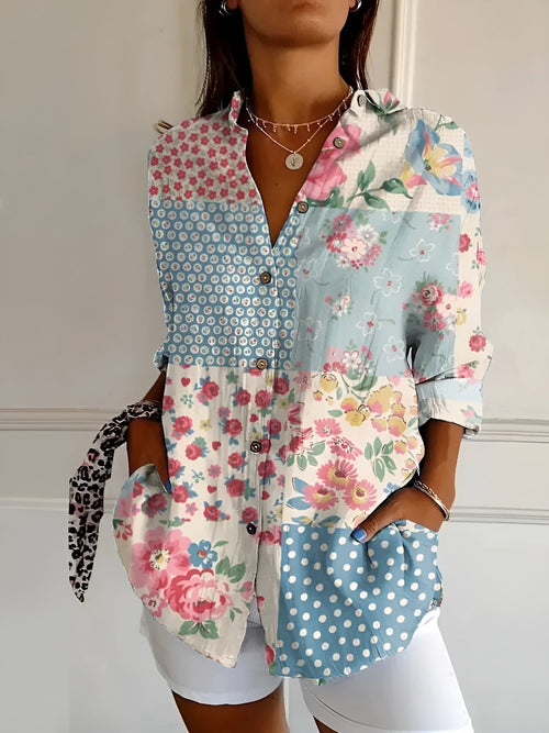 Button-Up Blouse | Printed | Loose Fit | Long-Sleeved Blouse | Button-Up Shirts for Women