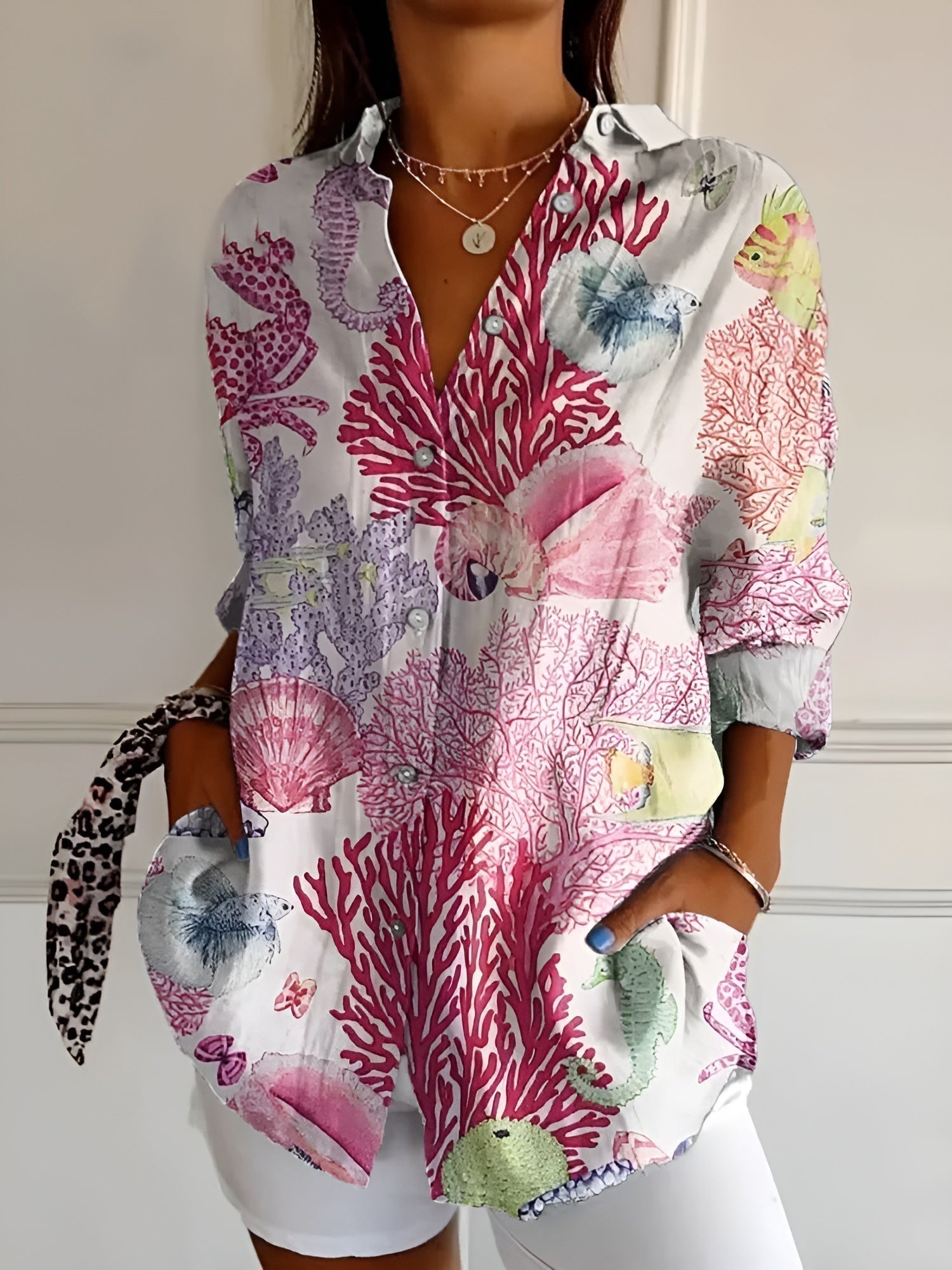 Button-Up Blouse | Printed | Loose Fit | Long-Sleeved Blouse | Button-Up Shirts for Women