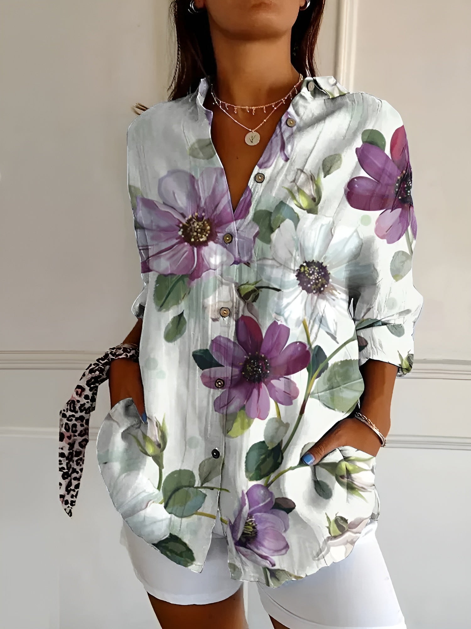 Button-Up Blouse | Printed | Loose Fit | Long-Sleeved Blouse | Button-Up Shirts for Women