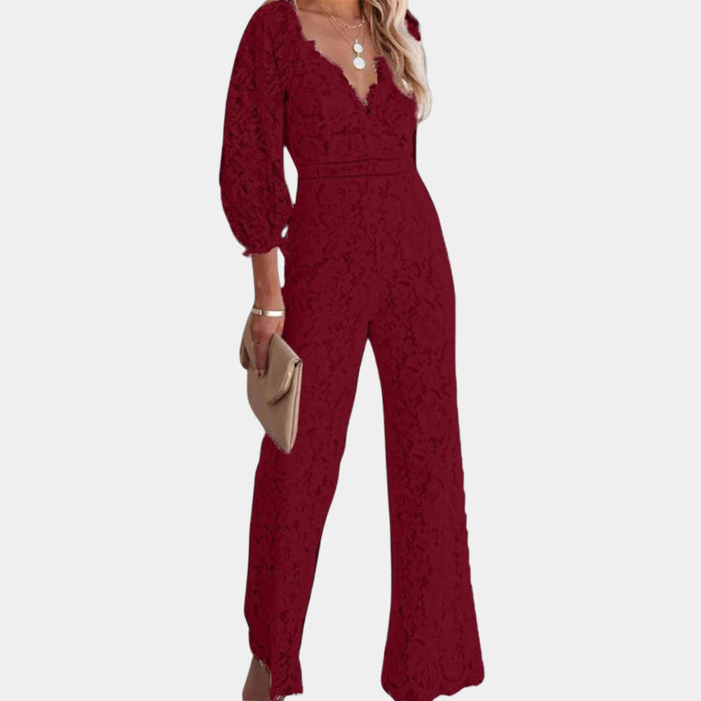 Ayla - Slim Fit Chic Lace Hollow V-Neck Jumpsuit