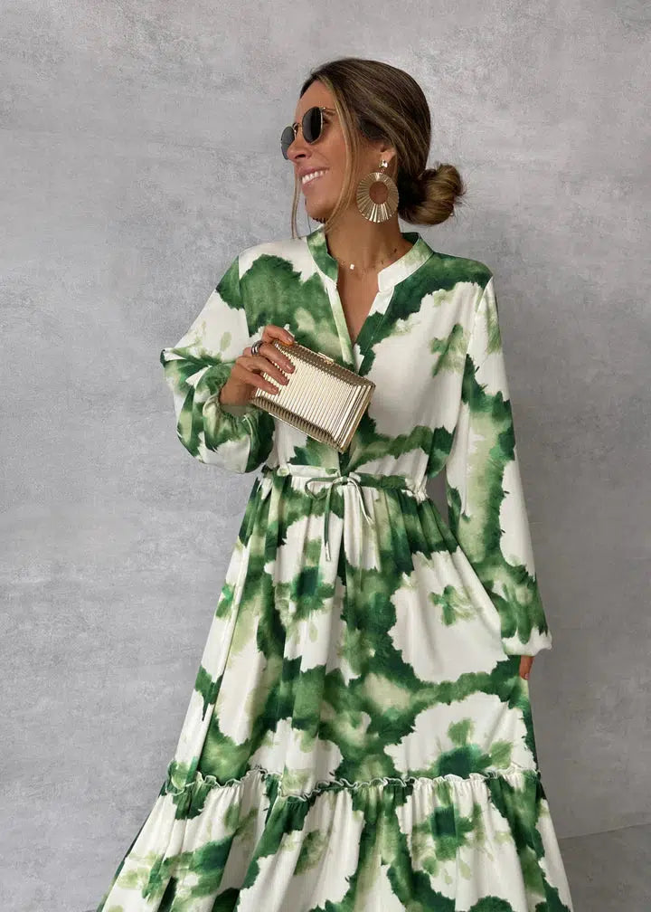 Women’s Maxi Dress – Long Sleeve, V-Neck & Elegant Flowy Fit