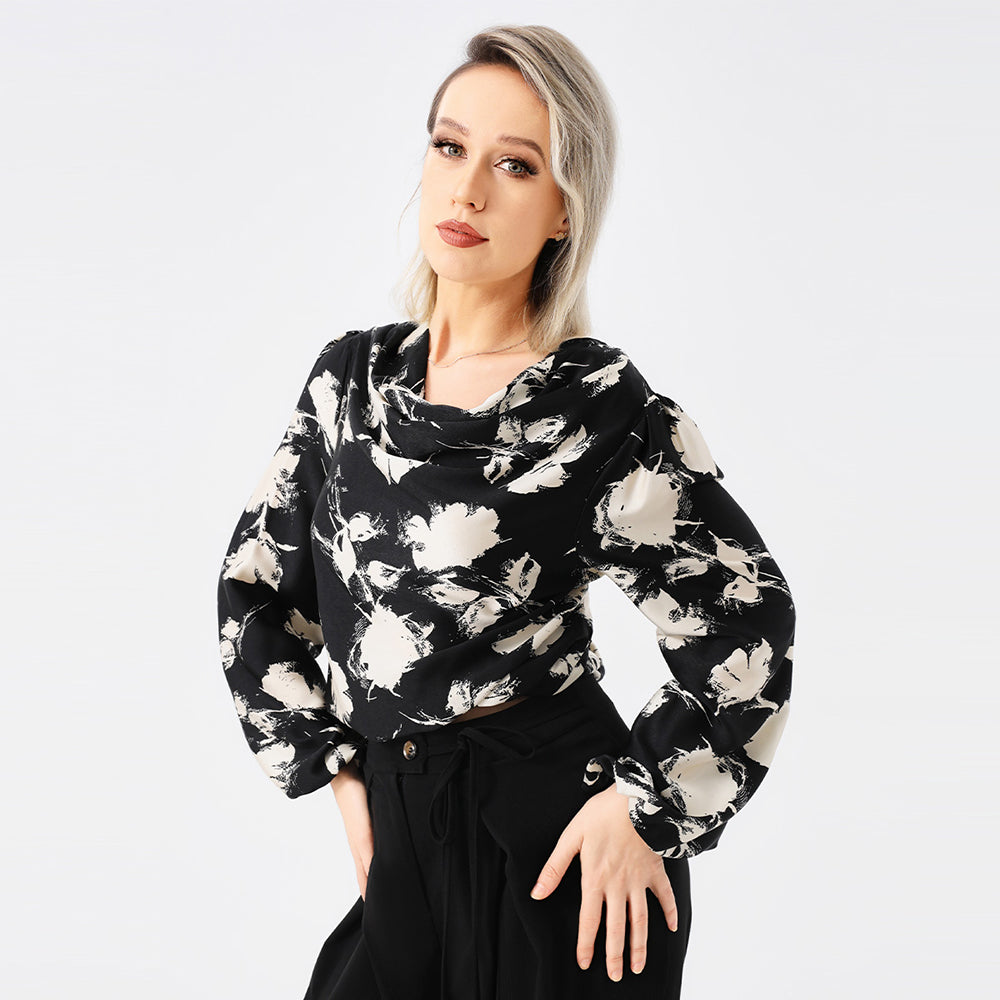 Yara - Women's Cowl Neckline Printed Blouse