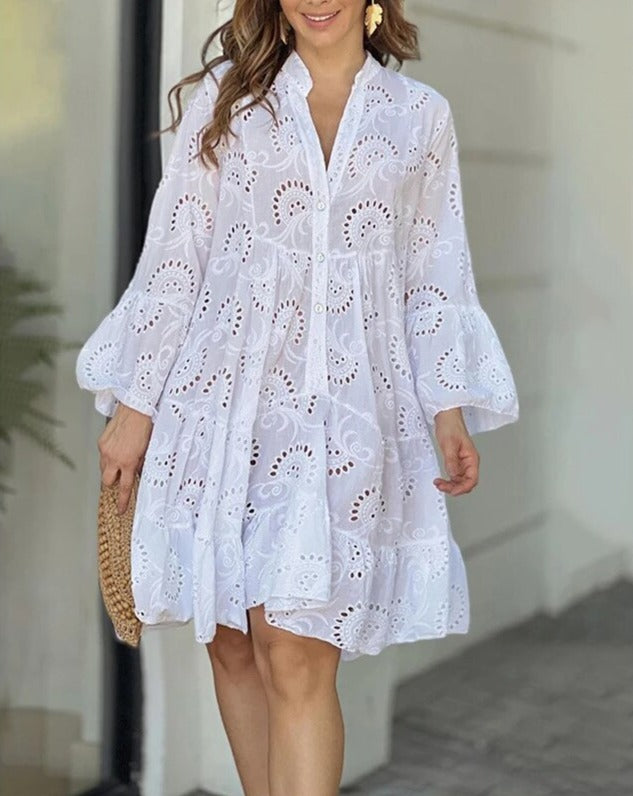 Dress with Eyes | Loose fit | Long sleeves | Short dress | Summer dress