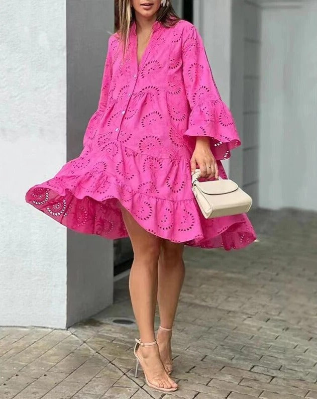 Dress with Eyes | Loose fit | Long sleeves | Short dress | Summer dress